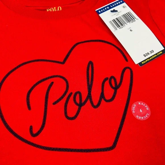 Polo Ralph Lauren Kids Size 6 Red Heart Graphic T-Shirt NEW Short Sleeve Cotton - Picture 5 of 7